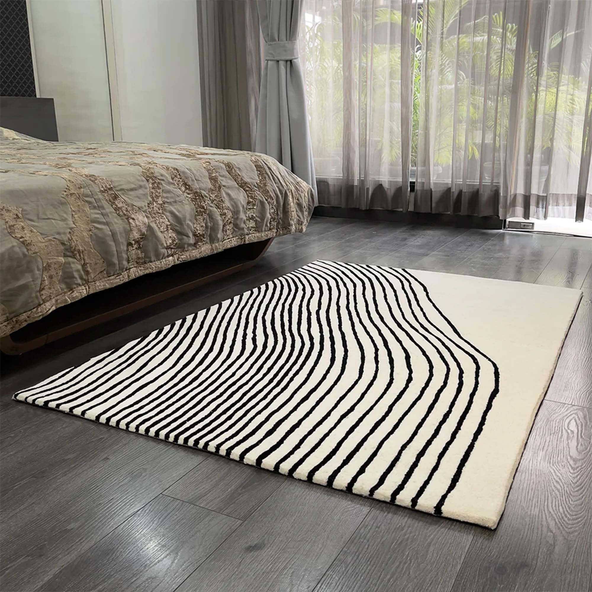 ((similar)). Modern Wool Area Rug - Contemporary Abstract Geometric Design, Thick & Soft Luxury Hand-Tufted Carpet - Ideal for Indoor Decor in Living Room, Bedroom (White Black, 9 x 12 feet)