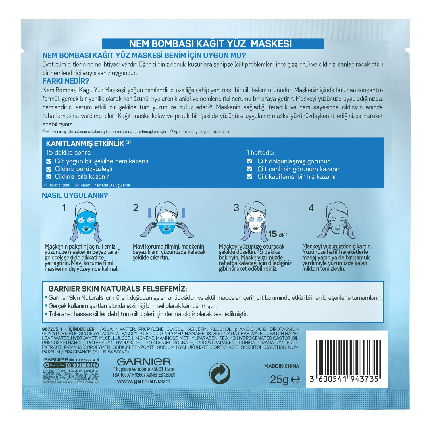 Garnier Skin Naturals Aqua Bomb Sheet Mask (Pack of 1)