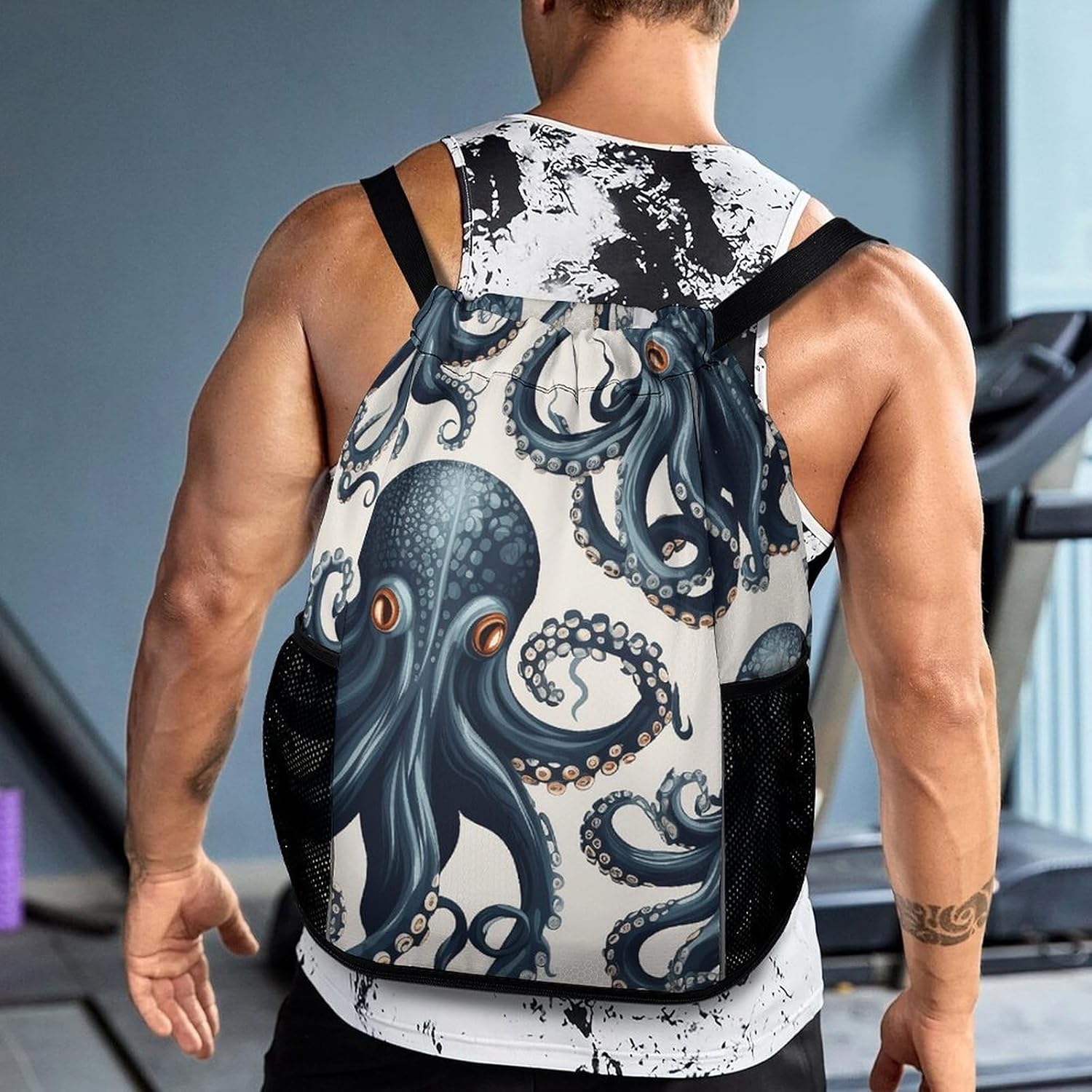 Fitness Drawstring Backpack Waterproof Gym Bag Octopus Pattern Lightweight Dry And Wet Separation Swim Bag