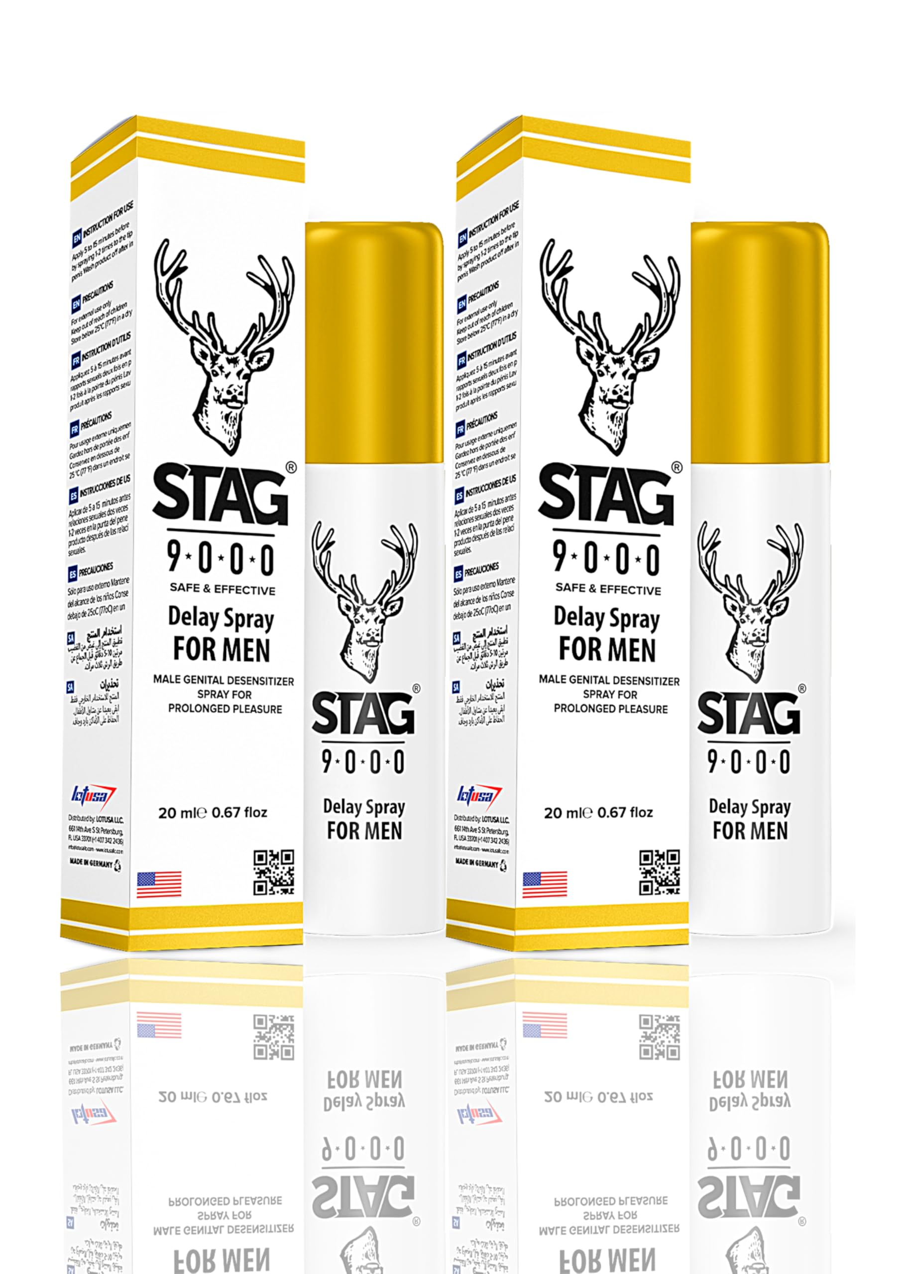 Stag 9000 Delay Spray formen 0.67 fl oz. 20 ml - Made in Germany by Drgenics Newyork (Two Bottles Stag Delay Spray)