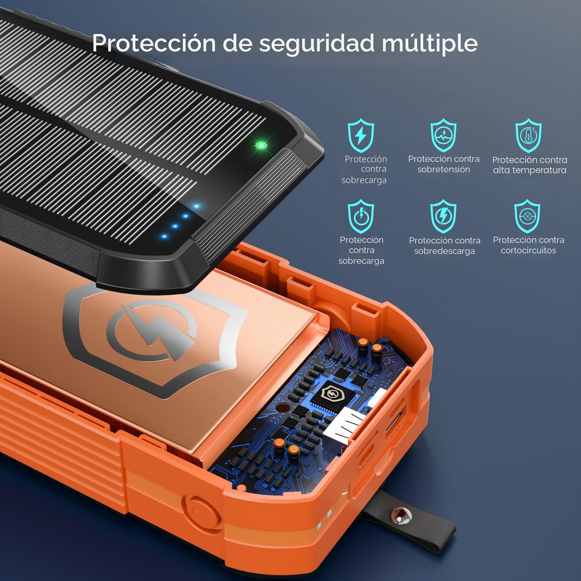 70000mAh Solar Power Bank con 30W PD Carga Inalámbrica Batería Externa de Gran Capacidad con 6 Salidas,Carga Rápida USB C Linterna LED,Brújula y Manivela Manual, para Campingal Aire Libre