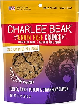 Charlee Bear Grain Free Crunch Dog Treats, Turkey, Sweet Potato & Cranberry Flavor, 8 oz