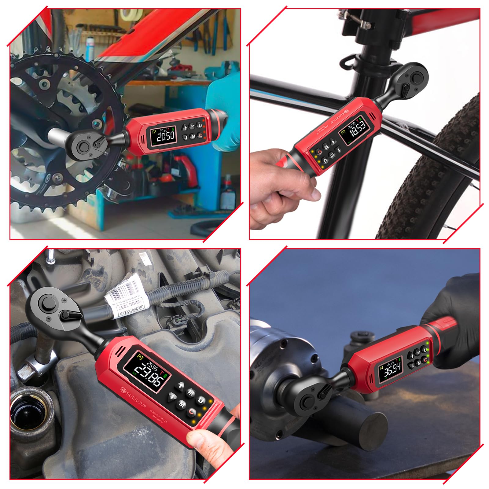 SUERCUP Llave dinamométrica digital de 3/8 pulgadas, 0,9-60 N.m, con vibración, zumbador, notificación LED y cinco unidades de medida, para bicicleta, bricolaje