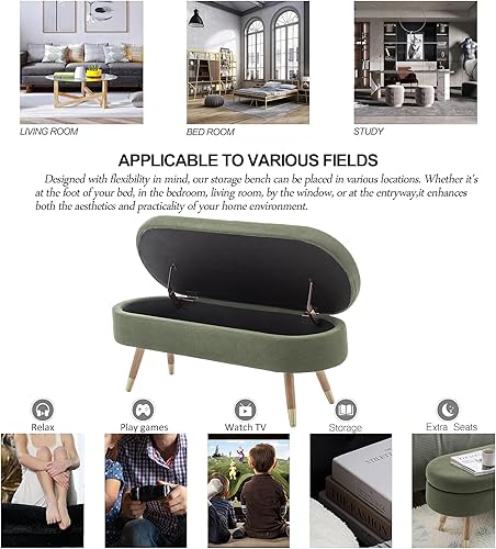 Miniatura 28 de IAFIKE Banco de almacenamiento ovalado de 43.5 pulgadas, banco otomano tapizado de tela boucle con patas de metal dorado, extremo de cama para