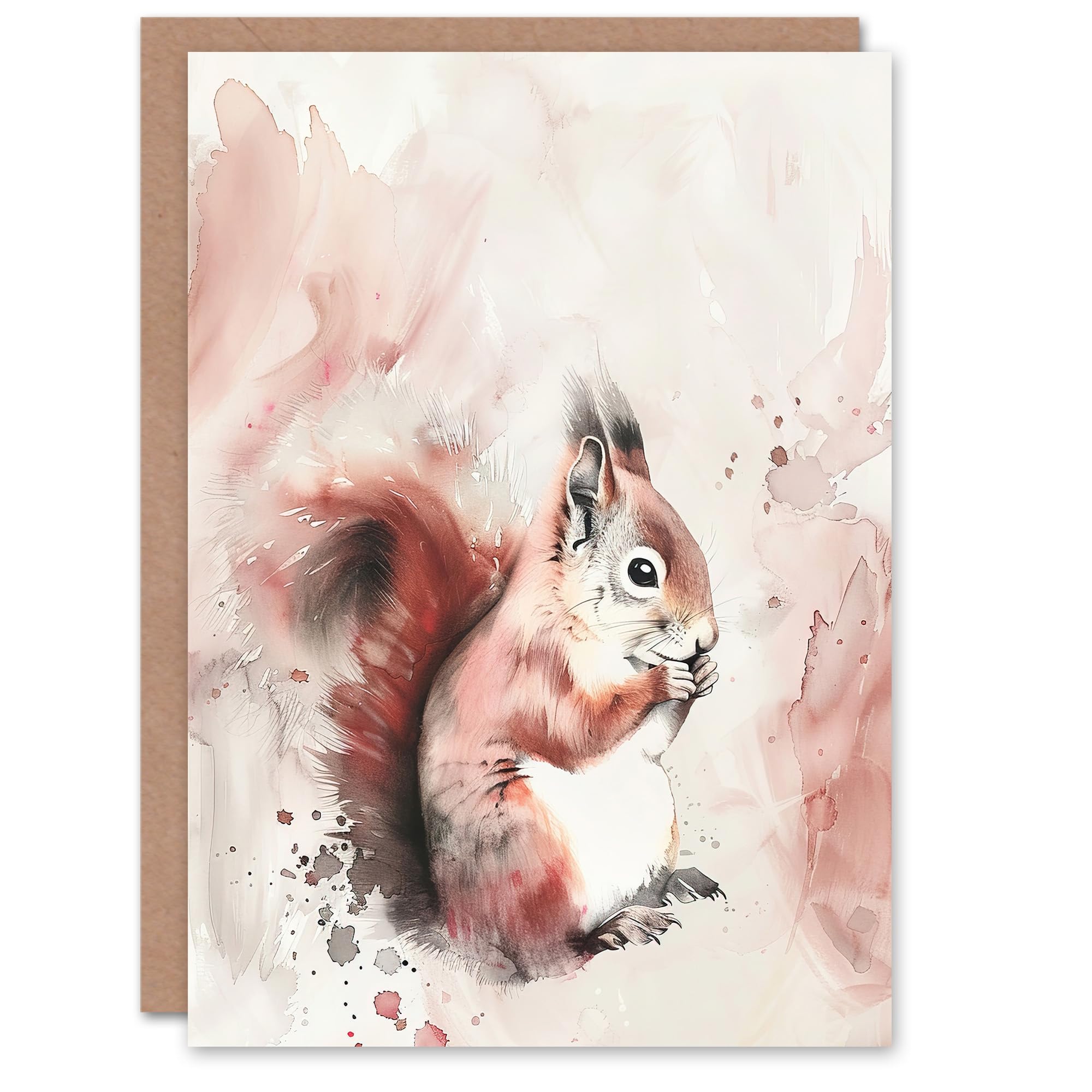 Artery8 Greeting Card Red Squirrel Light Watercolour Portrait Soft Blank For All Him Or Her Art Birthday Card