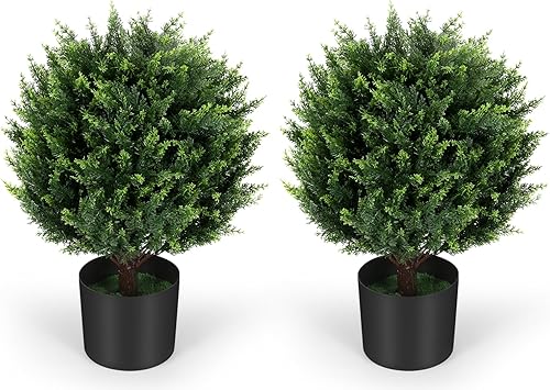 Keepinno Árbol de bola de cedro artificial de 21 pulgadas, paquete de 2, arbustos artificiales para exteriores, plantas falsas con clasificación UV Keepinno Árbol de bola de cedro artificial de 21 pulgadas, paquete de 2, arbustos artificiales para exteriores, plantas falsas con clasificación UV