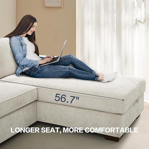 Miniatura 9 de COCOLHOME L-Shape 99.6" Sectional Sofa Convertible Modern Upholstered Couch Chenille Fabric with Reversible Storage Chaise Detachable Washable Cover