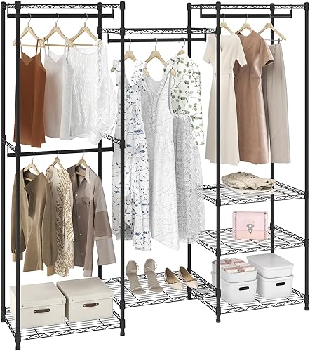 VEVOR Perchero de ropa resistente, perchero con 4 barras para colgar y 8 niveles de almacenamiento, estante de armario ajustable personalizado,