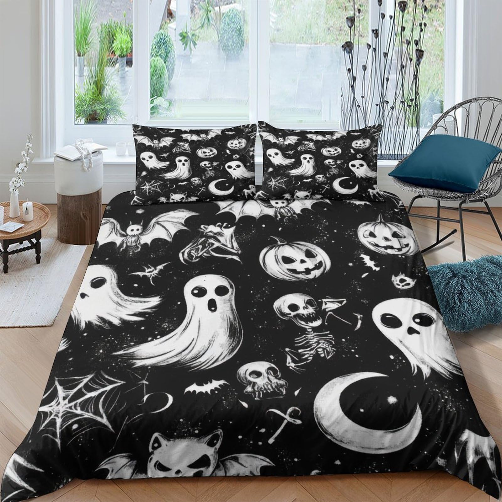 Ctjqhvkz Style-9 3D Printed Halloween Ghost Fitted Sheet Microfiber Soft Black Pumpkin Bed Sheet For Bedroom Dorm Decorative Protection Single（135X200cm）