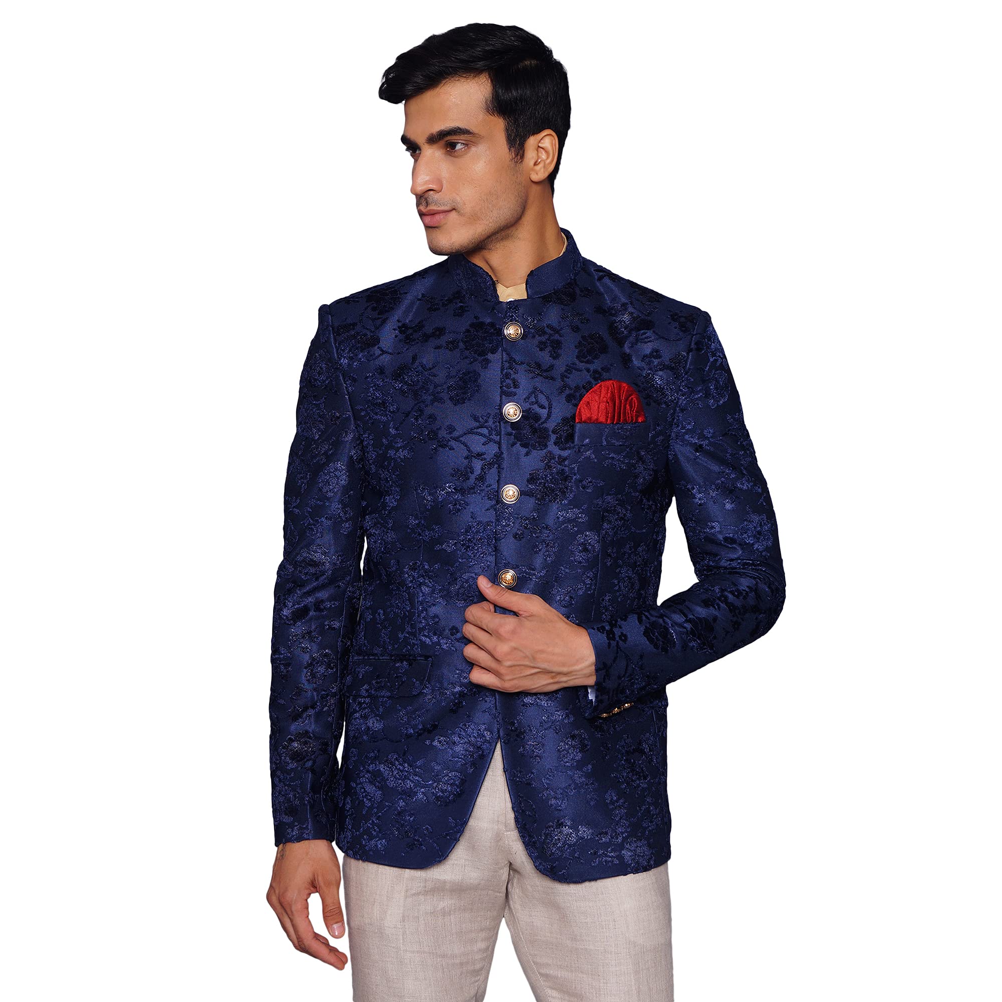 Men's Emroidered Velvet Green Bandhgala