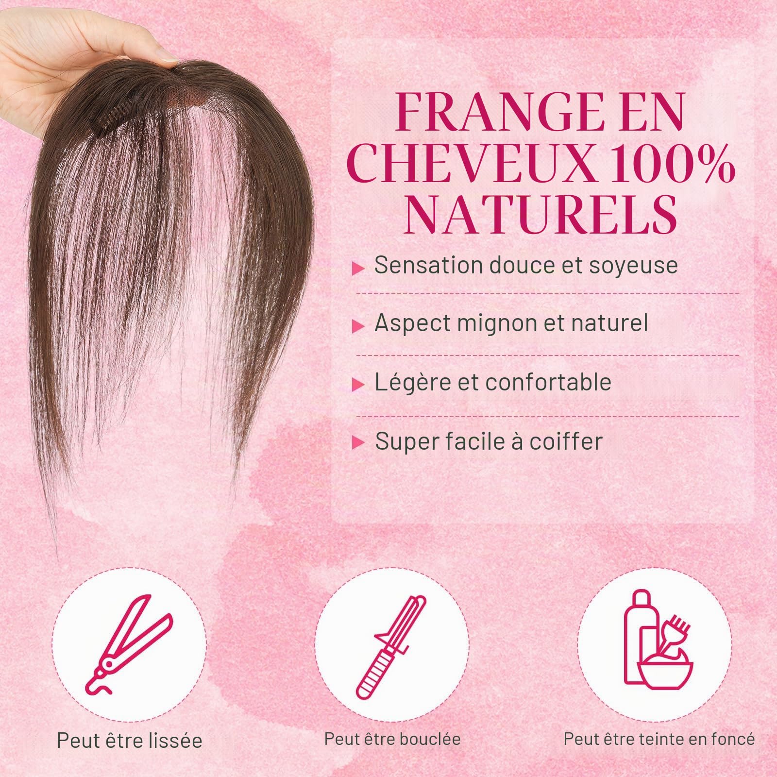 MY-LADY Frange à Clips Cheveux Naturels 100% Cheveux Humains Remy, Postiche Extension Cheveux Frange pour Femmes (Brun Moka)