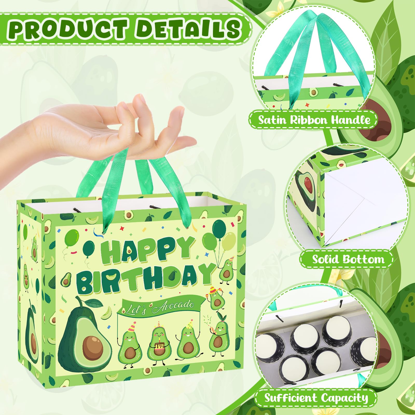 Yomaiha Avocado Birthday Gift Bag Fruit Avocado Gift Bag with Avocado Birthday Wrapping Paper and Card for Avocado Fruit Decorations Birthday Party Supplies