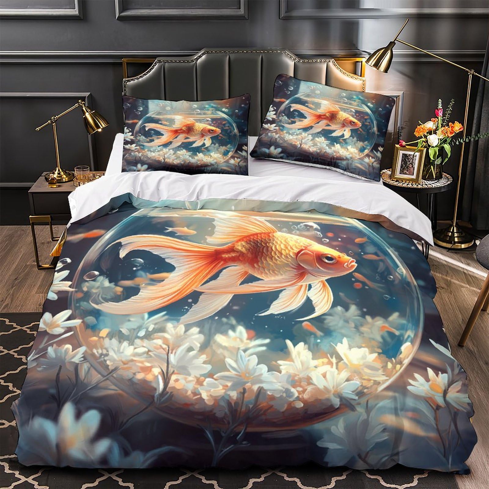 Housse de couette microfibre hypoallergénique imprimé aquarium 3d haute densité pour couple