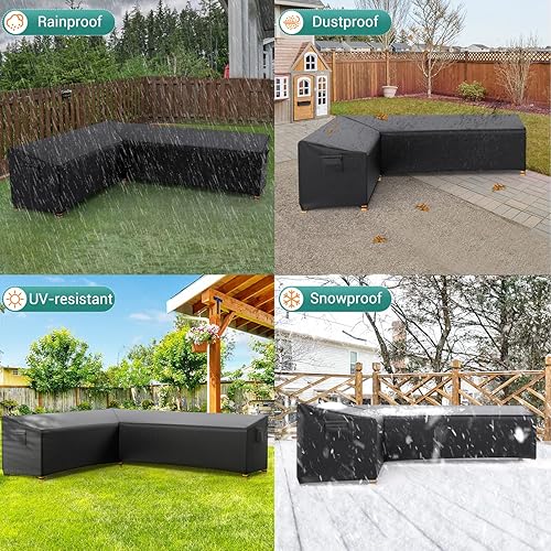 Miniatura 6 de Mrrihand Funda de sofá seccional en forma de L para patio, cubierta seccional impermeable, funda para muebles de jardín de alta resistencia con