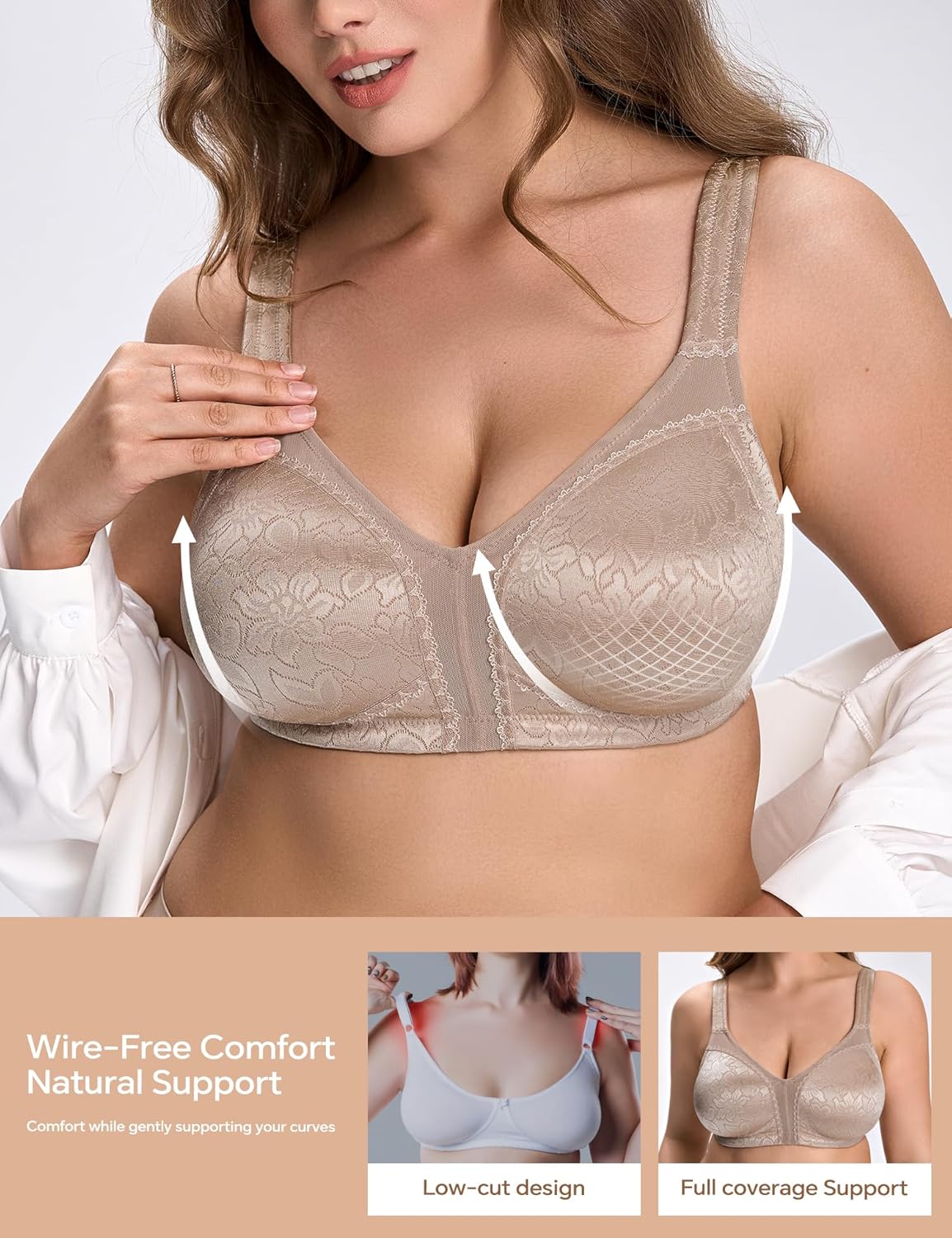 Wingslove Women’s Minimizer Bra Wireless Full Coverage Non-Padded Plus Size No Underwire Everyday Comfort - Image 5
