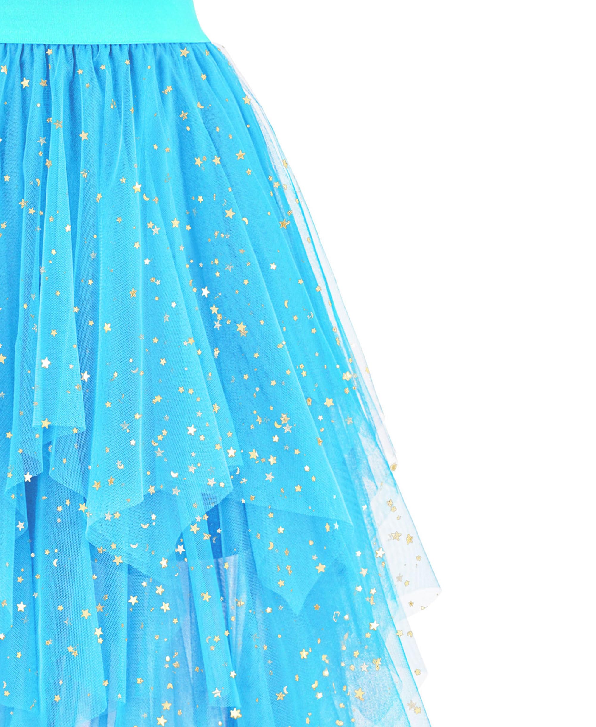 Ellames Women's Tulle Skirts High Low Layered Puffy Fairy Skirts Midi Length Irregular Tutu Skirt: XX-Large Blue Sequin