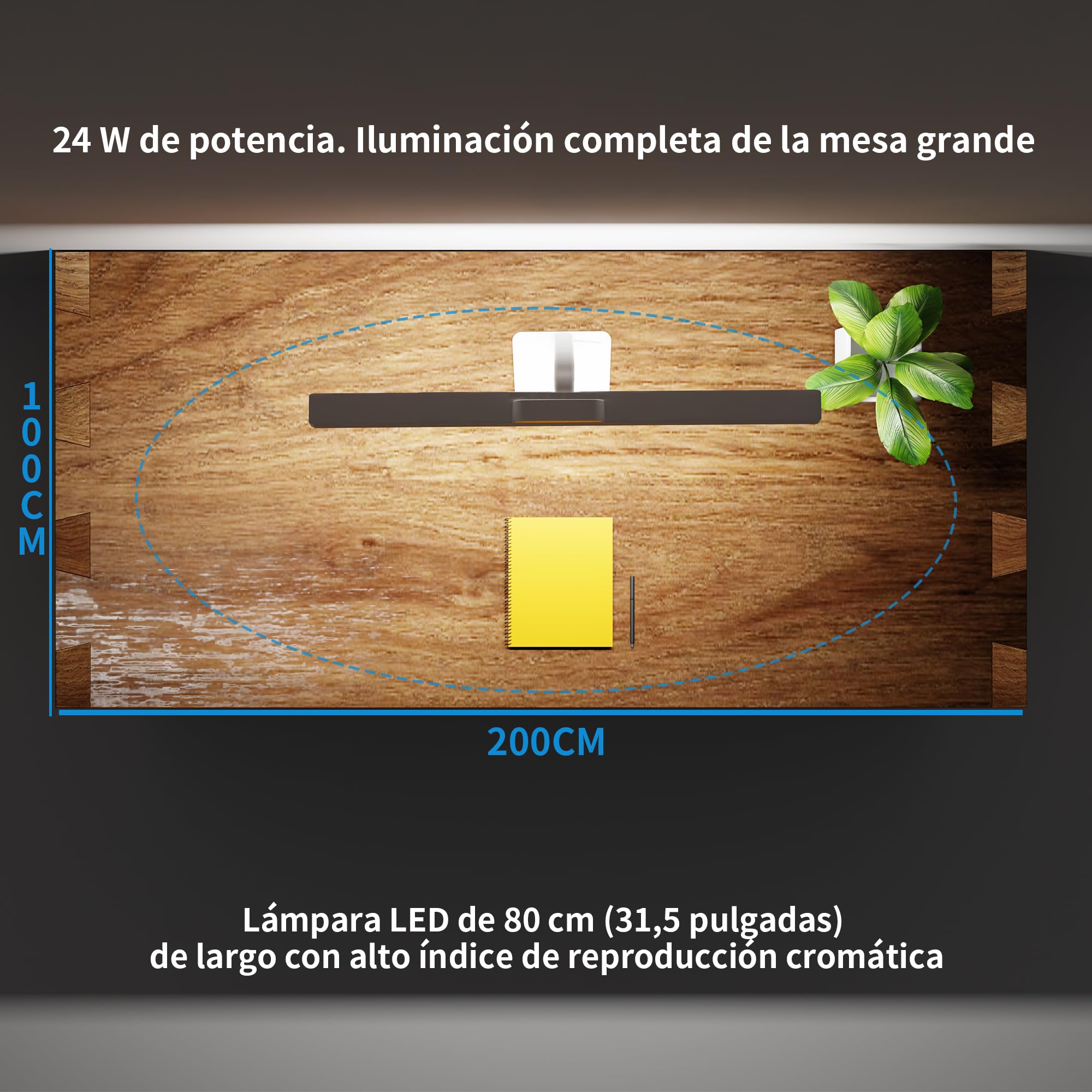Lampara Escritorio LED 24W 80CM,Flexo LED Escritorio(Desk Lamp) Con Base y Montaje con Pinza,Luz Escritorio con Intensidad Regulable Ideal para Estudiar, Trabajar y Leer,Arquitecto,Estudio