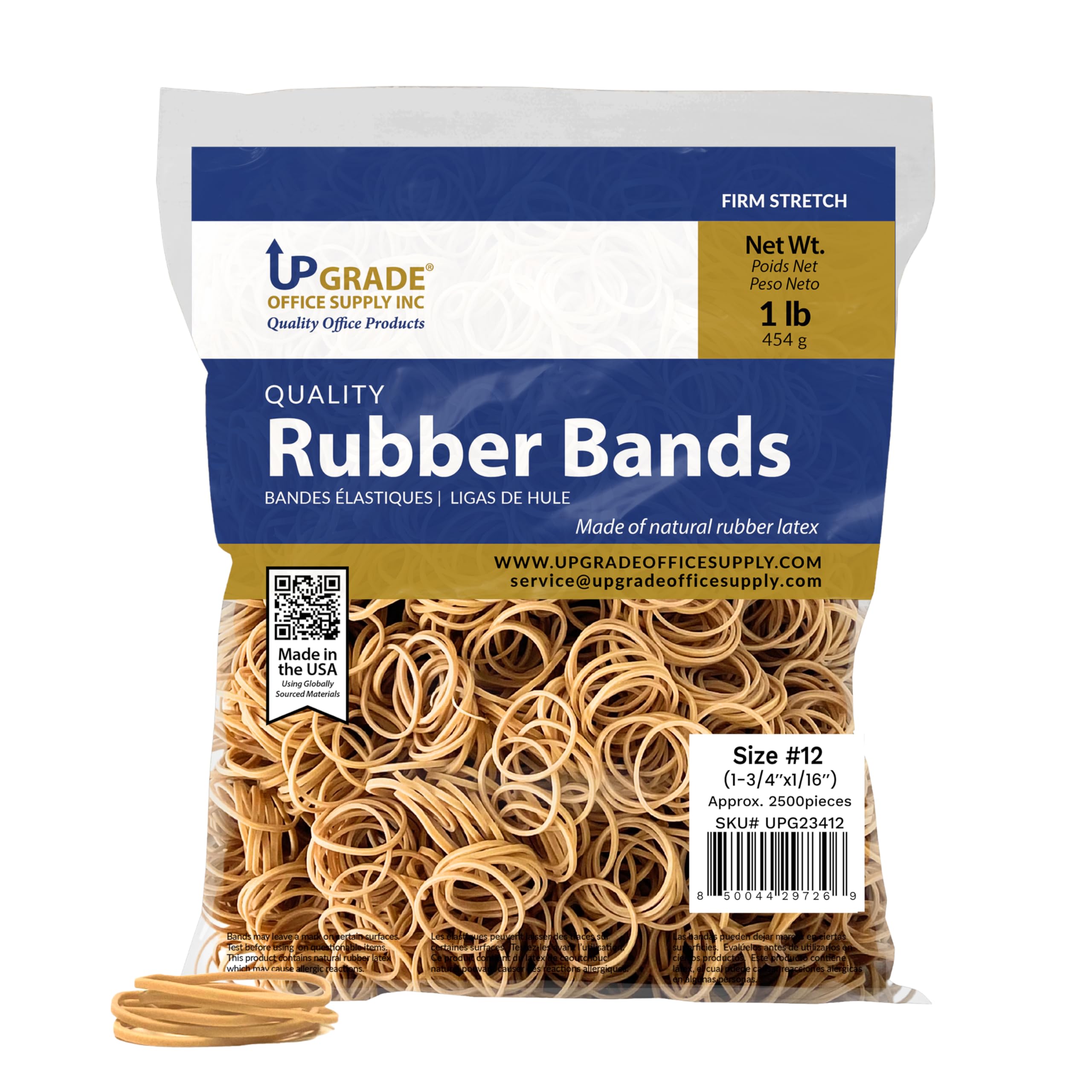 Upgrade Office Supply Rubber Bands Size #12 (1-3/4 in x 1/16 in), 2,500 Bands, 1 lb, USA