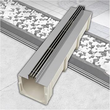 Outdoor Trench Drain System with SMC Base, Channel Drain and Floor Drain for Sewage Discharge, Resistant to Deformation100x12x10cm/39.4x4.7x3.9in
