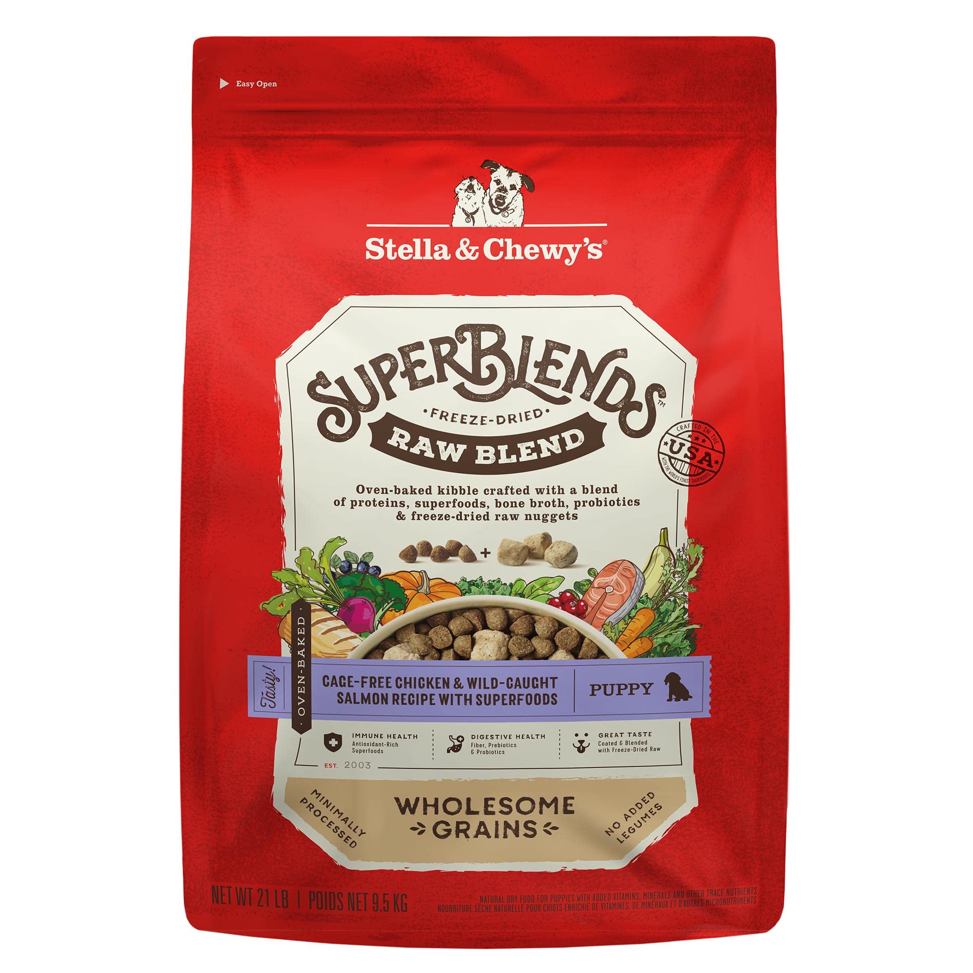Stella & Chewy's SuperBlends Raw Blend Wholesome Grains Puppy Cage-Free Chicken & Wild Caught Salmon Recipe with Superfoods, 21 lb. Bag