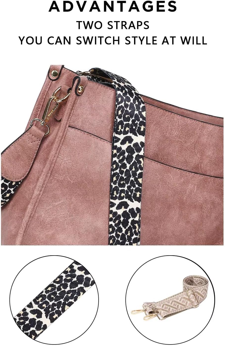 AUYOCO Vegan Leather Crossbody Bags for Women, Crossbody Purse with Guitar Strap Zipped Pockets Handbag Shoulder Bag - Image 4