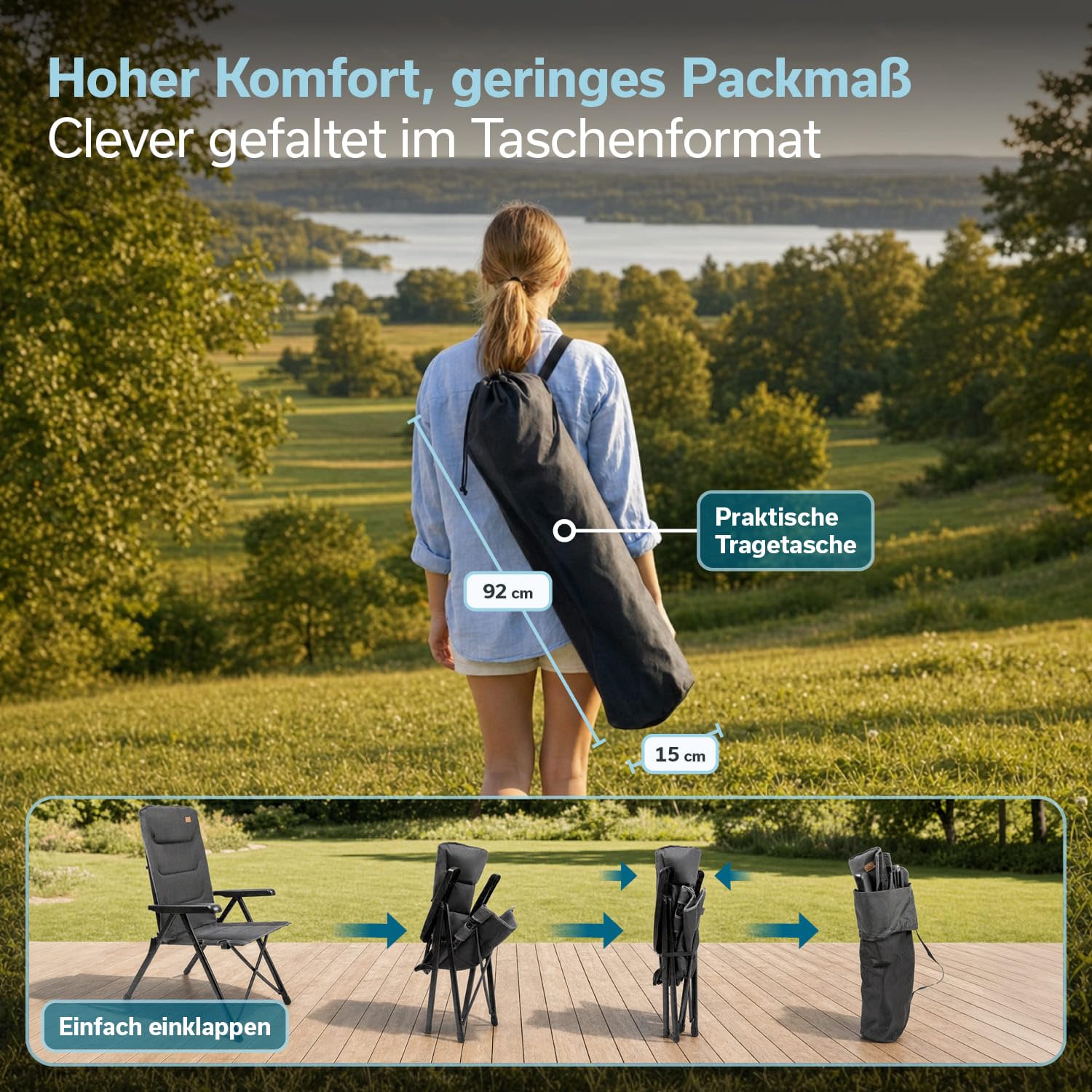 Skandika Klappstuhl Lepola | Campingstuhl faltbar aus Aluminium, Alu-Gartenstuhl, 7-Fach verstellbare Rückenlehne, 180kg belastbar, klappbar, hohe Lehne, Kopfstütze | Camping, Garten
