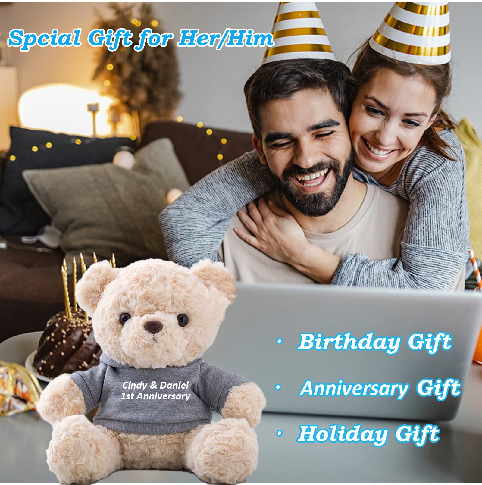 Personalisierter Teddybär 26cm – Mit Foto & Text Bedruckbar – Ideales Valentins-, Weihnachts- Oder Geburtstagsgeschenk