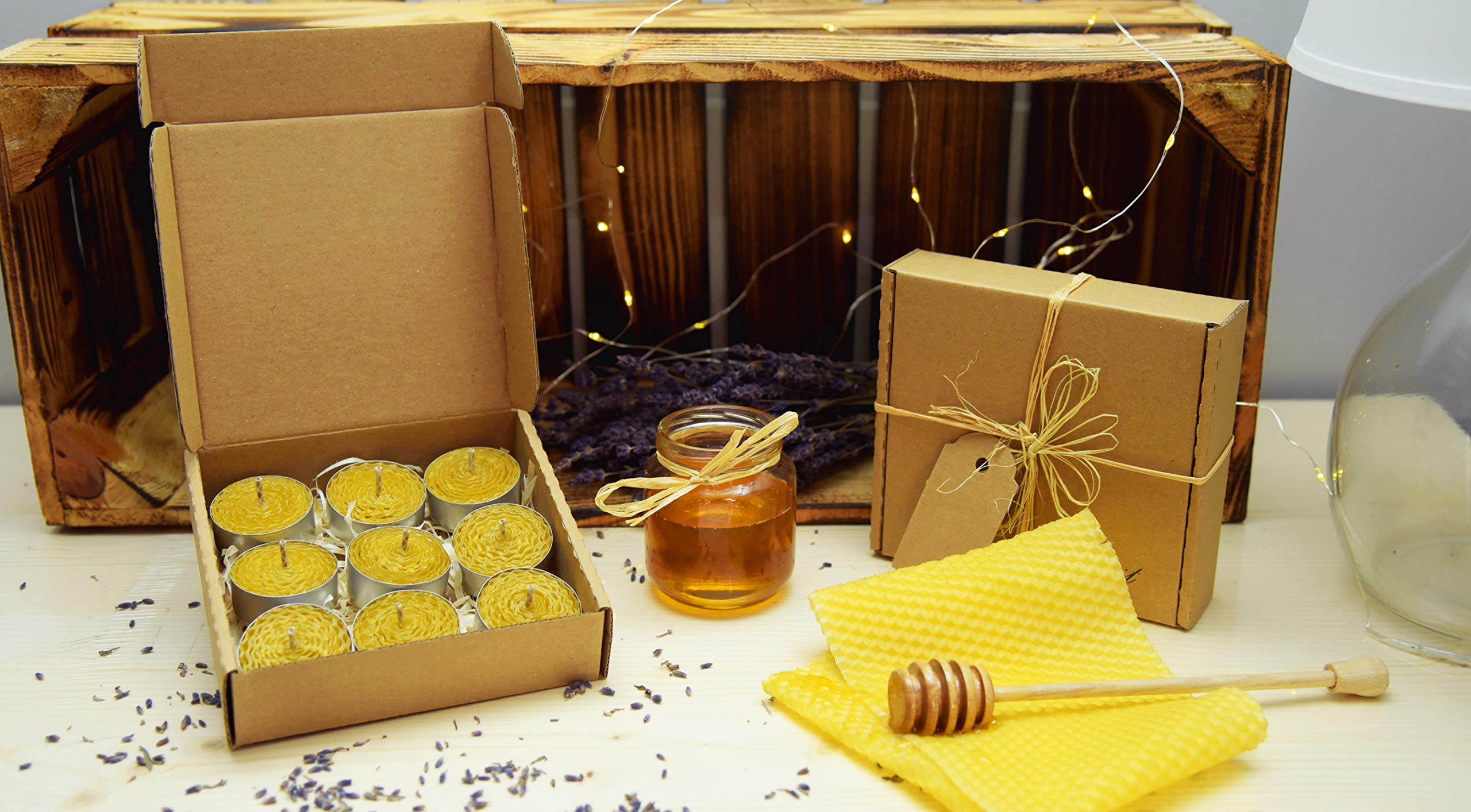 Bienenwachs-Teelichter Set – 24 Stück, Handgegossen, In Wiederverwendbaren Glas-Haltern Mit Bio-Baumwollbeutel