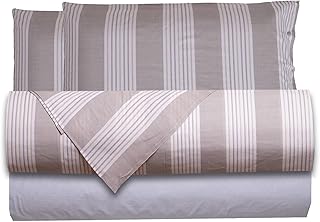 Completo letto lenzuola federe letto stampa fantasia 100% Cotone Made in Italy MATRIMONIALE RIGHE BEIGE