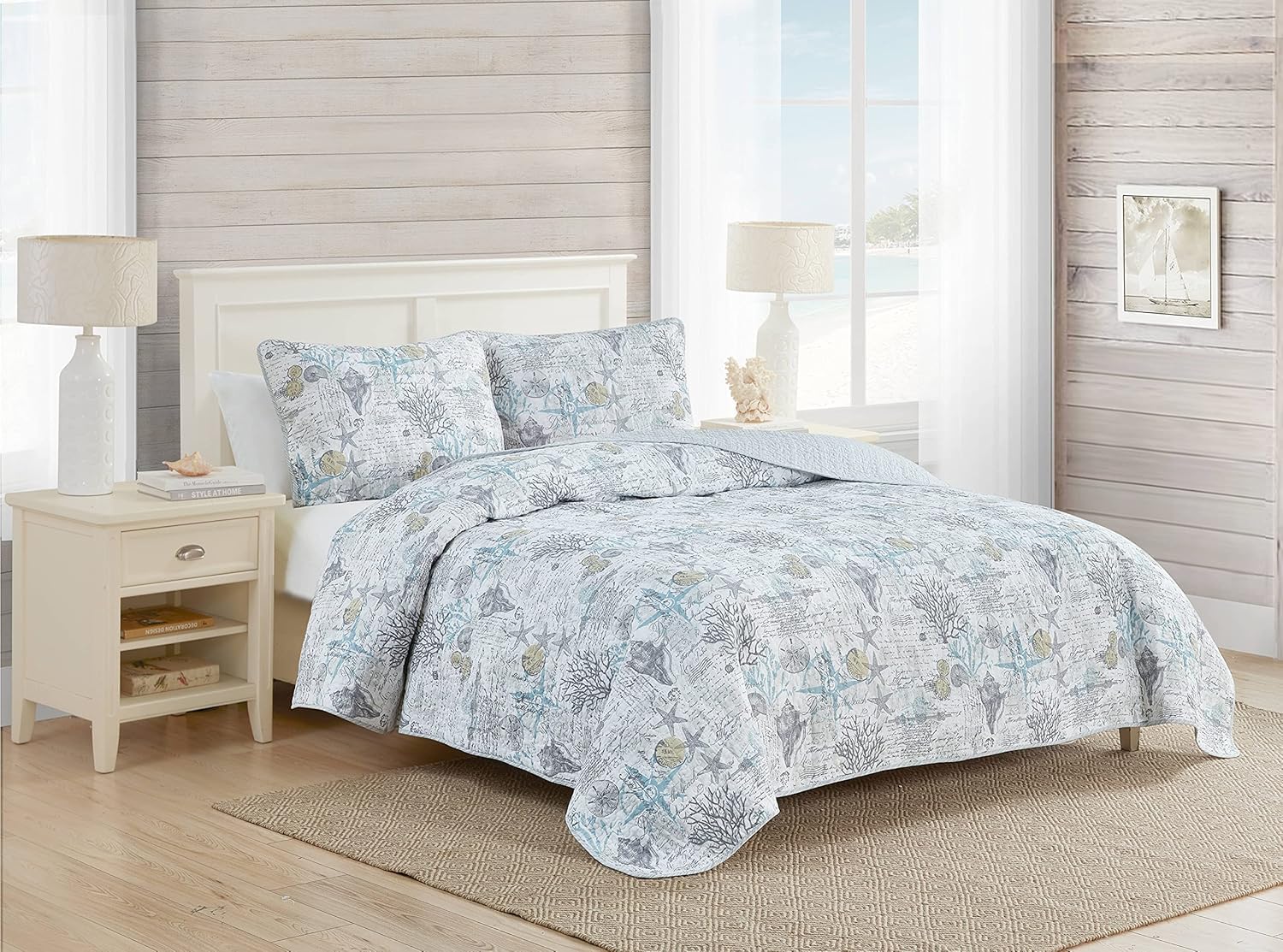 Tommy Bahama Beach Bliss Grey Quilt Set-100, Reversible, Lightweight & Breathable Bedding With Matching Shams, Pre-Washed For Added Softness, Cotton, King