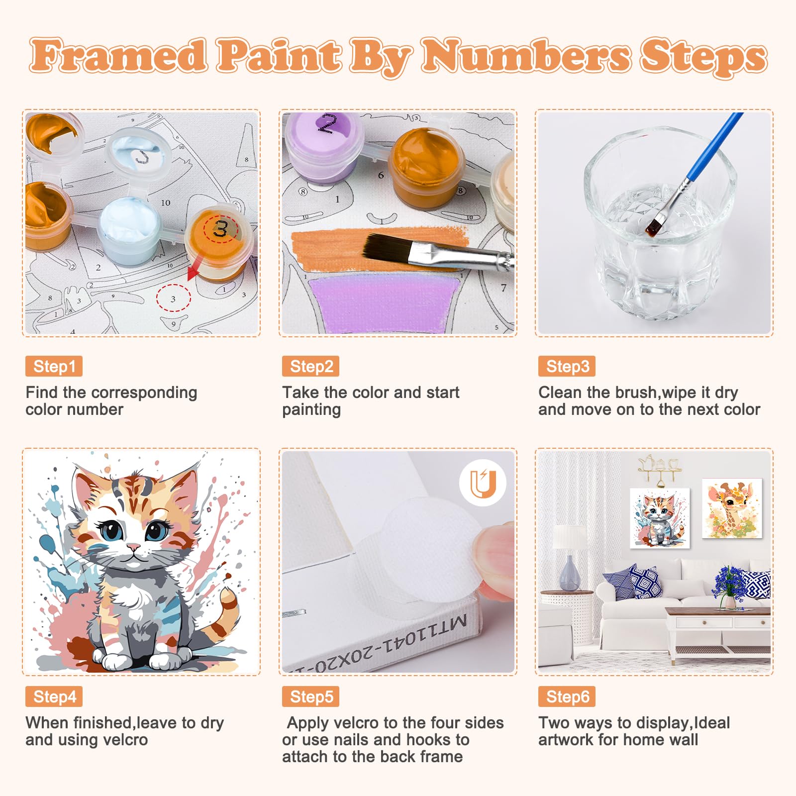 NAIMOER 4 Kit Pittura Con Numeri Su Tela Con Cornice: Animali E Paesaggi. Dipinti Acrilici Fai Da Te Per Principianti Adulti, Con Pennelli Inclusi.