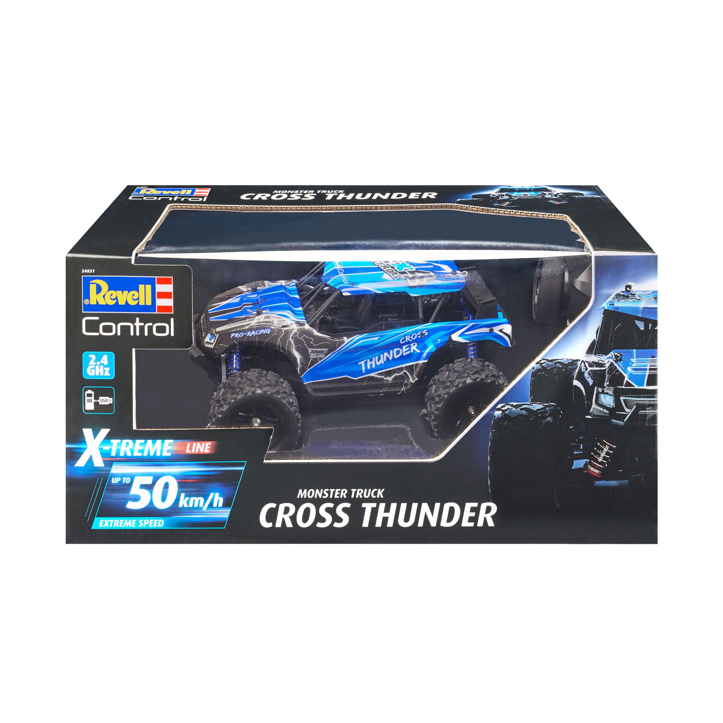Revell Control X-TREME Monster Truck "Cross Thunder" I RC truggy w skali 1:18, napęd na wszystkie koła i opony buldoga, prędkość do 50 km/h, z akumulatorem litowo-jonowym, czas jazdy 20 minut, kolor