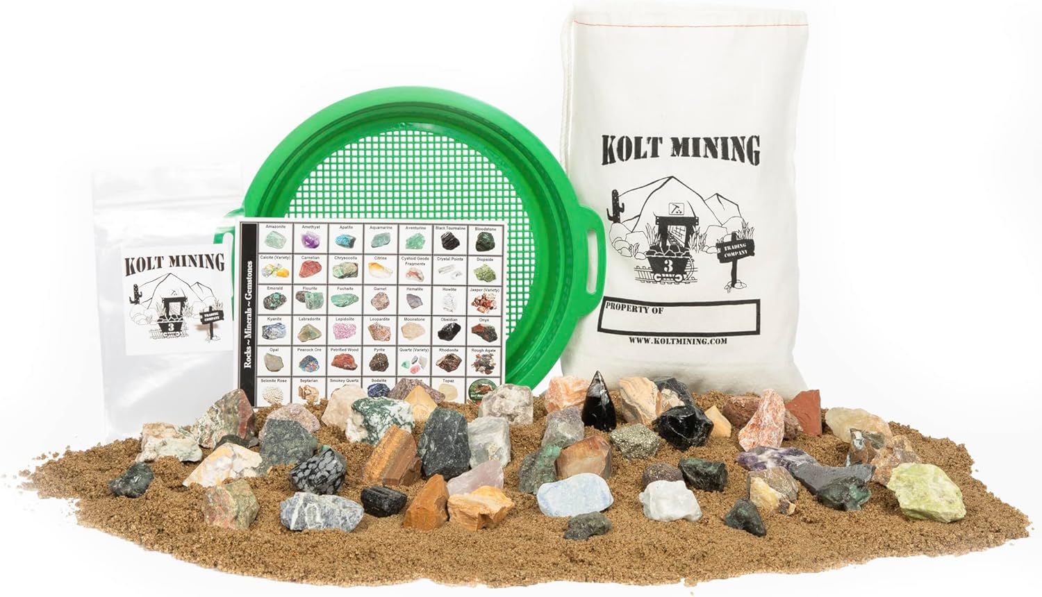 Emerald Bag of rocks, gems, and minerals mining rough activity dig kit