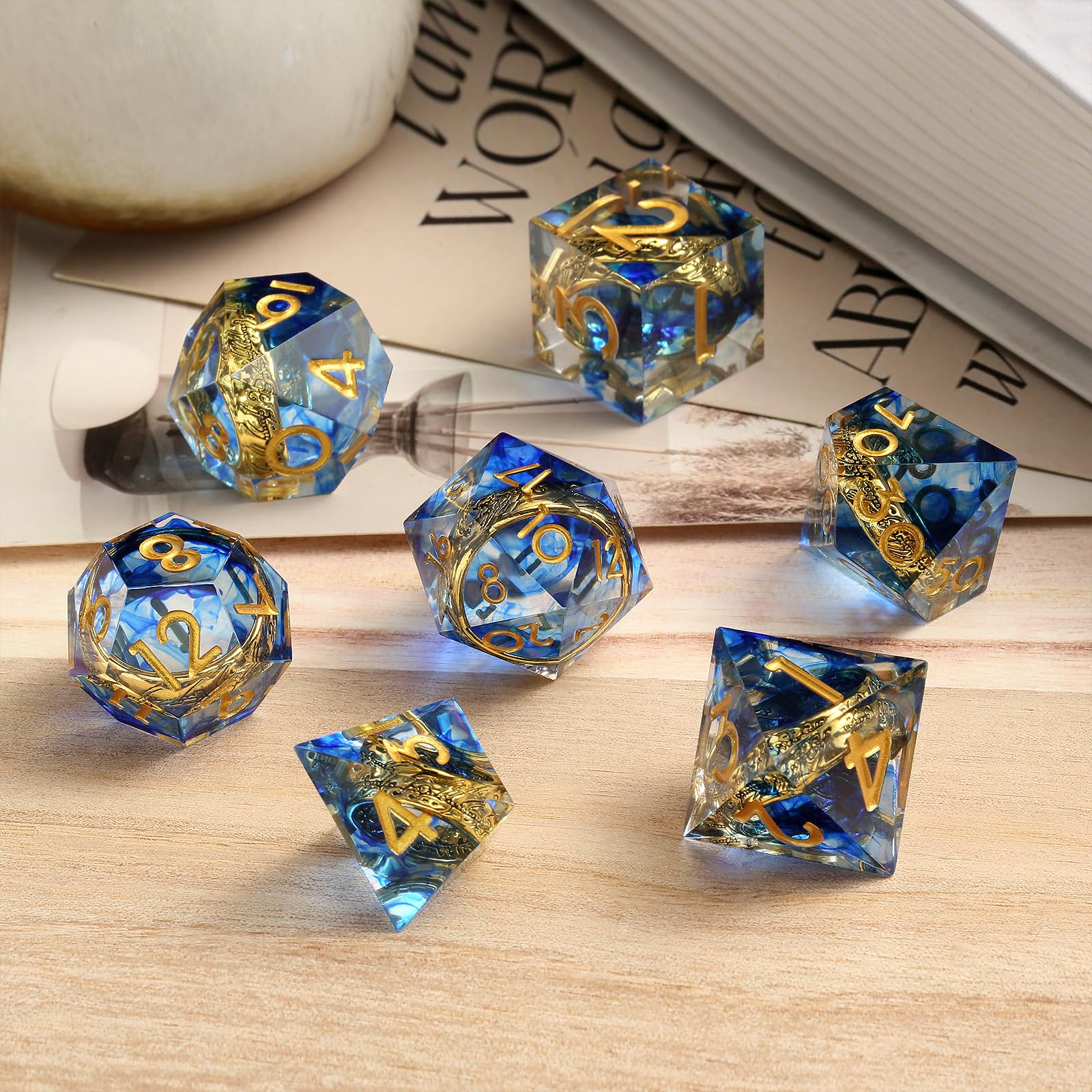 Magic Golden Ring DND Set DNDND Swirl Sharp Edge D&D Dice Set including Gift Case for Dungeins and Dragons Role Playing Game (Blue) - Image 3