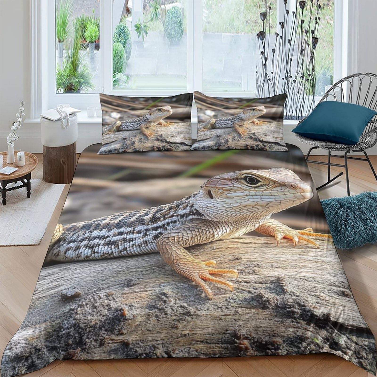 Ctjqhvkz Style-10 3D Printed Lizard On Tree Fitted Sheet Microfiber Soft Mattress Cover, Nature Forest Animal Bed Decor, Bedroom Dorm Use Single（135X200cm）