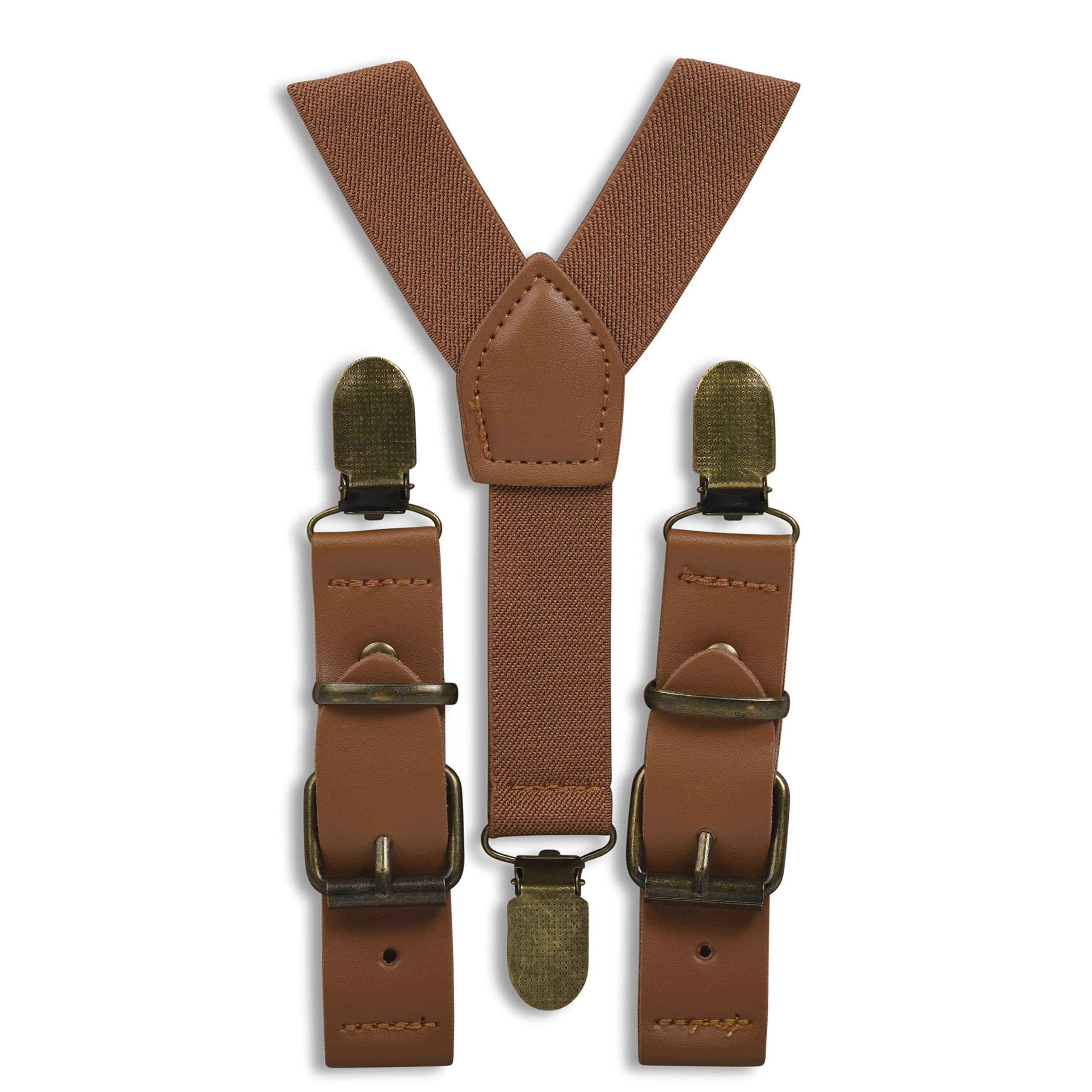 London Jae ApparelCognac Brown Buckle Suspender for Men, Boys & Kids - Leather Suspenders for Grooms, Groomsmen, Ringbearers