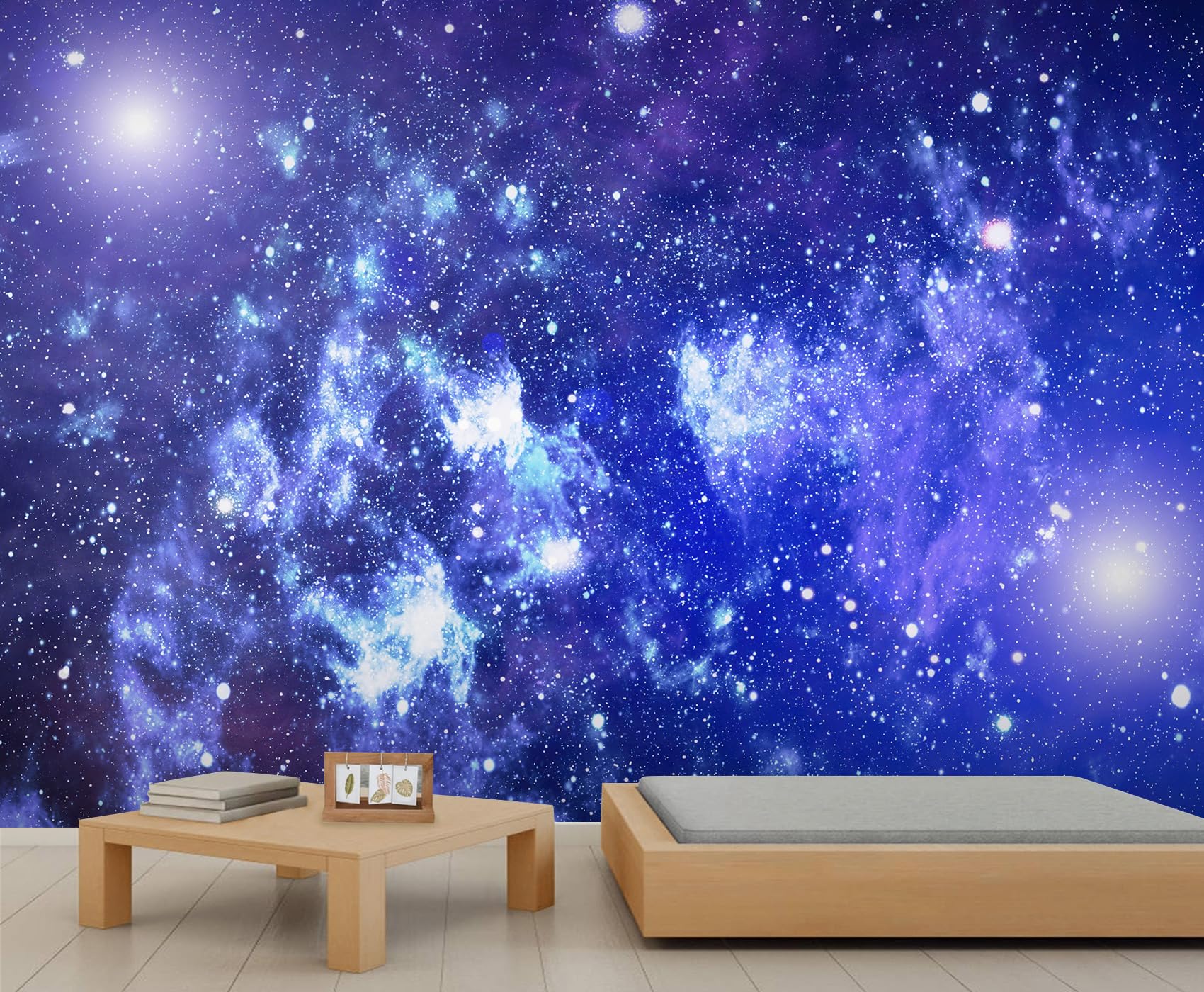Qdjkbl Women's 3D Starry Sky Galaxy Cosmic Wallpaper For Bedroom Night Sky Wall Murals Blue Nebula Mural Ceiling Wallpaper For Living Room Bedroom Kitchen 365 X 254 Cm