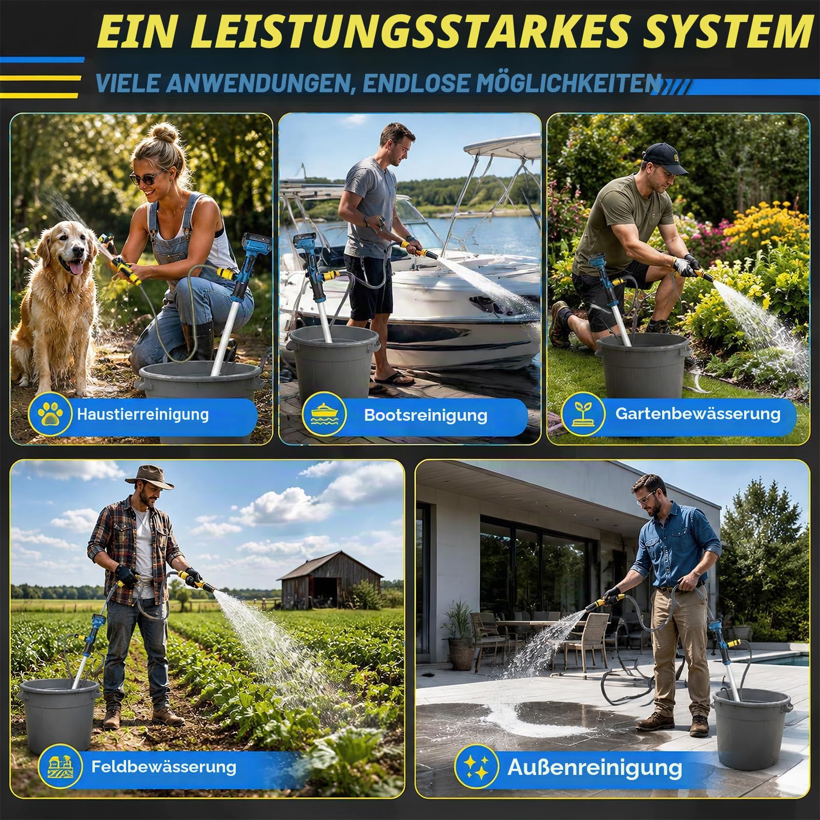 Akku Regenfasspumpe Kompatibel mit Makita 18V, Kabellose Stab-Wassertransferpumpe 3000 L/h, 6m Förderhöhe,Bürstenlos Tragbare Sumpfpumpe Für Pool/Garten/Teich/Wohnmobil/Boot (2 Akku)