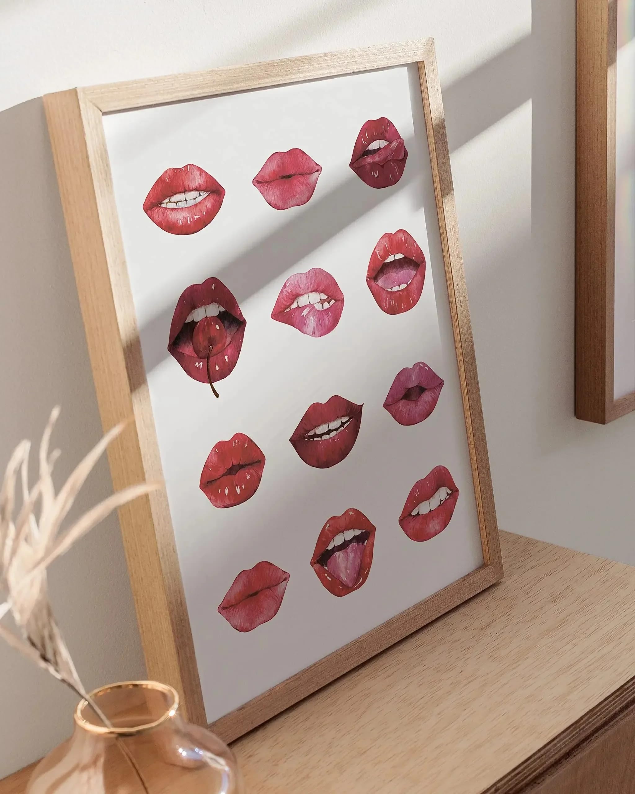 ZHUOYA Modne czerwone usta czerwone usta plakaty i druki ścienne obrazy akwarelowe na płótnie College Girls dekoracja sypialni (70x100 cm)