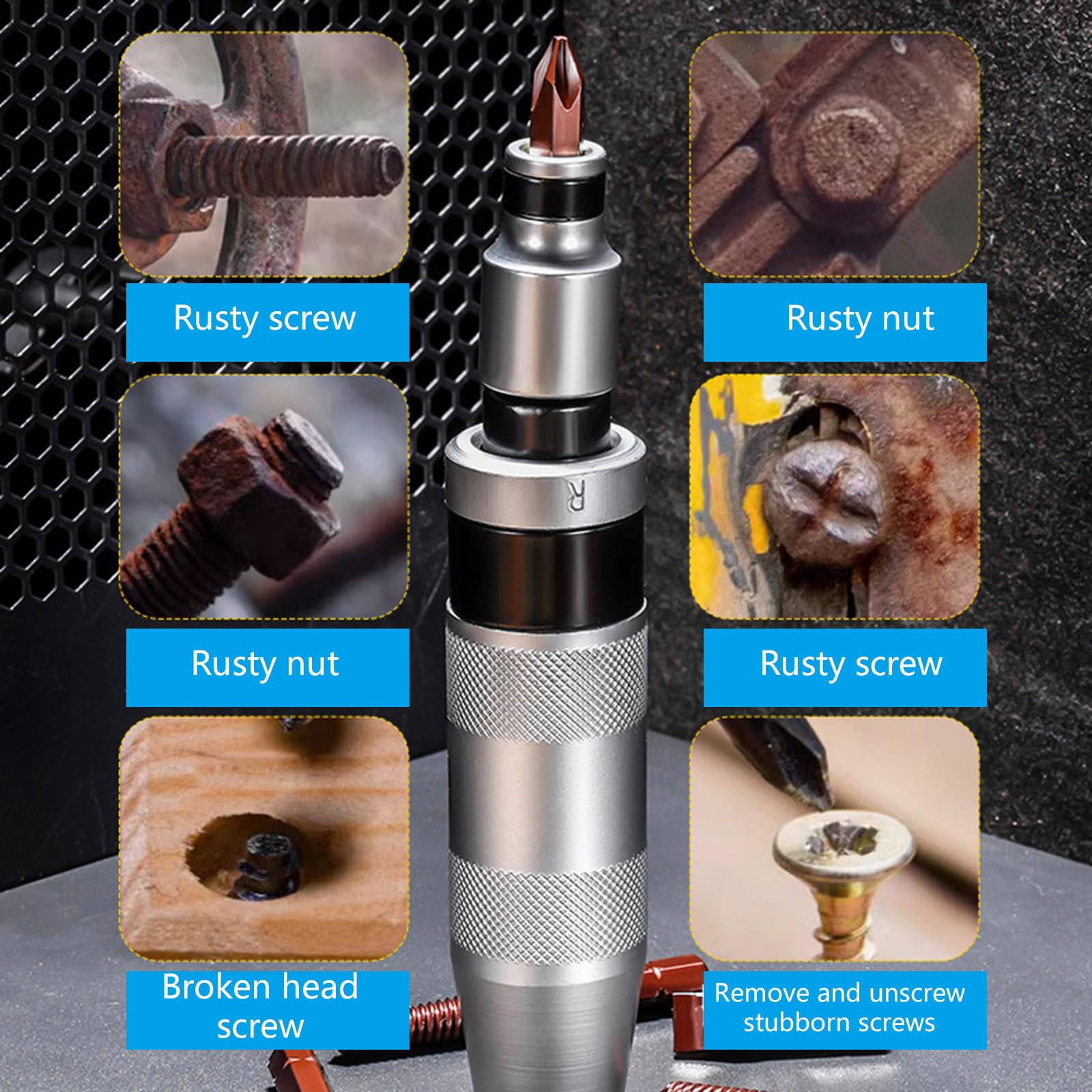 Juego de Destornilladores de Impacto manuales para extraer fácilmente Tornillos oxidados, Tornillos corroídos y Pernos oxidados, 13 Piezas