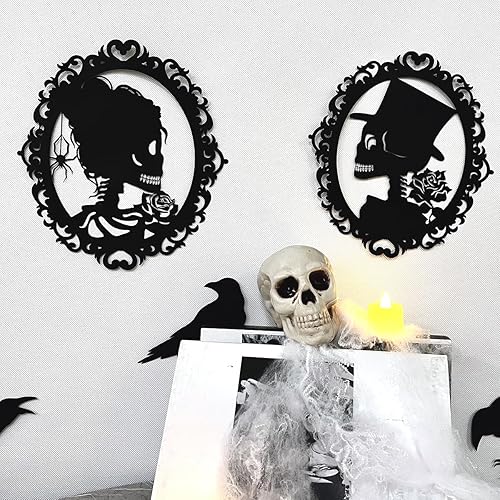 Miniatura 2 de 4 calcomanías de pared para decoración de Halloween, calcomanías de pared de calaverabrujascuervos, papel tapiz extraíble impermeable, murales de