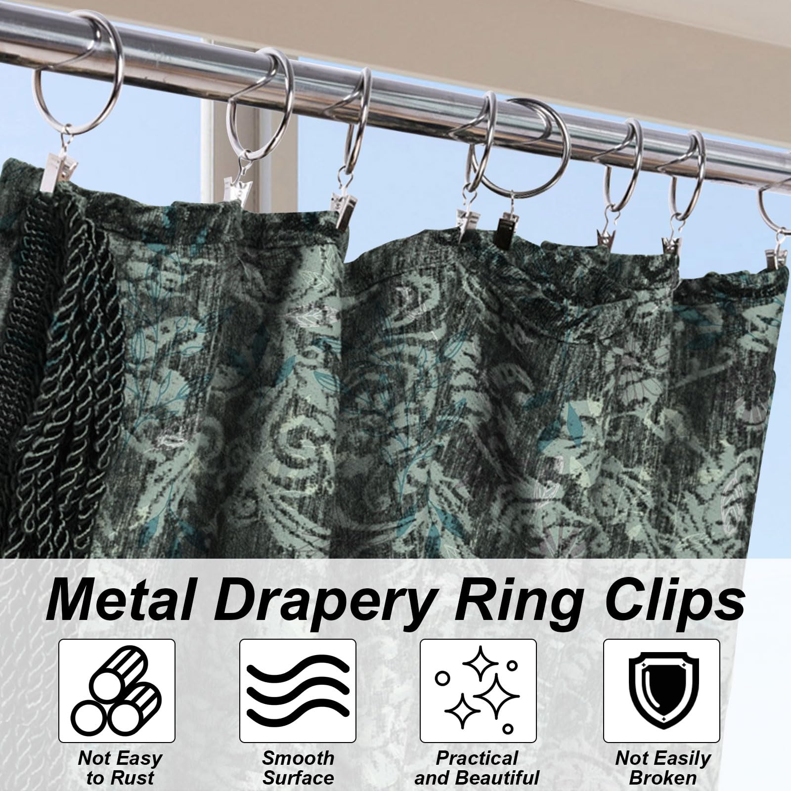 Oneroomone 40x Duschvorhang Clips Mit Ringen - Metallklammern Schwarz