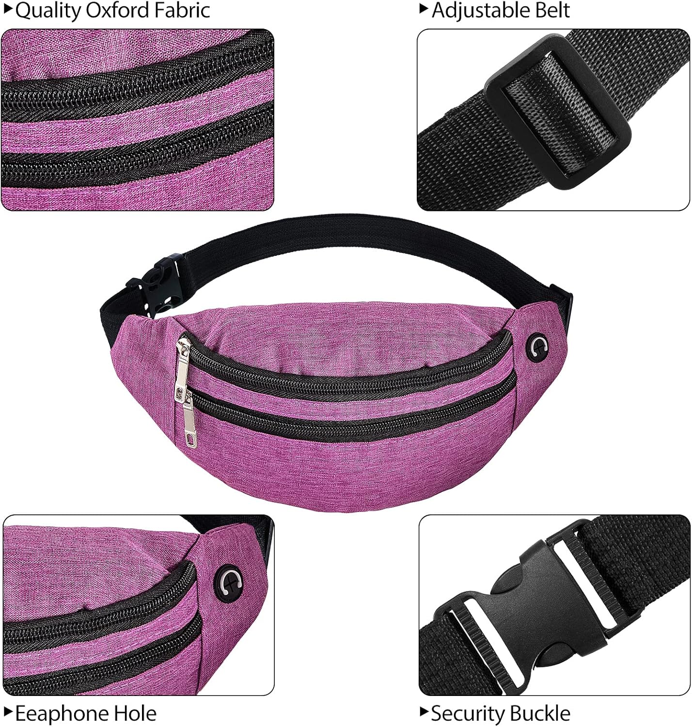 Frienda 6-Piece Crossbody Fanny Pack - Adjustable Sport Waist Pack with Headphone Jack for Men, Women & Kids - Travel, Workout, Running - Image 3