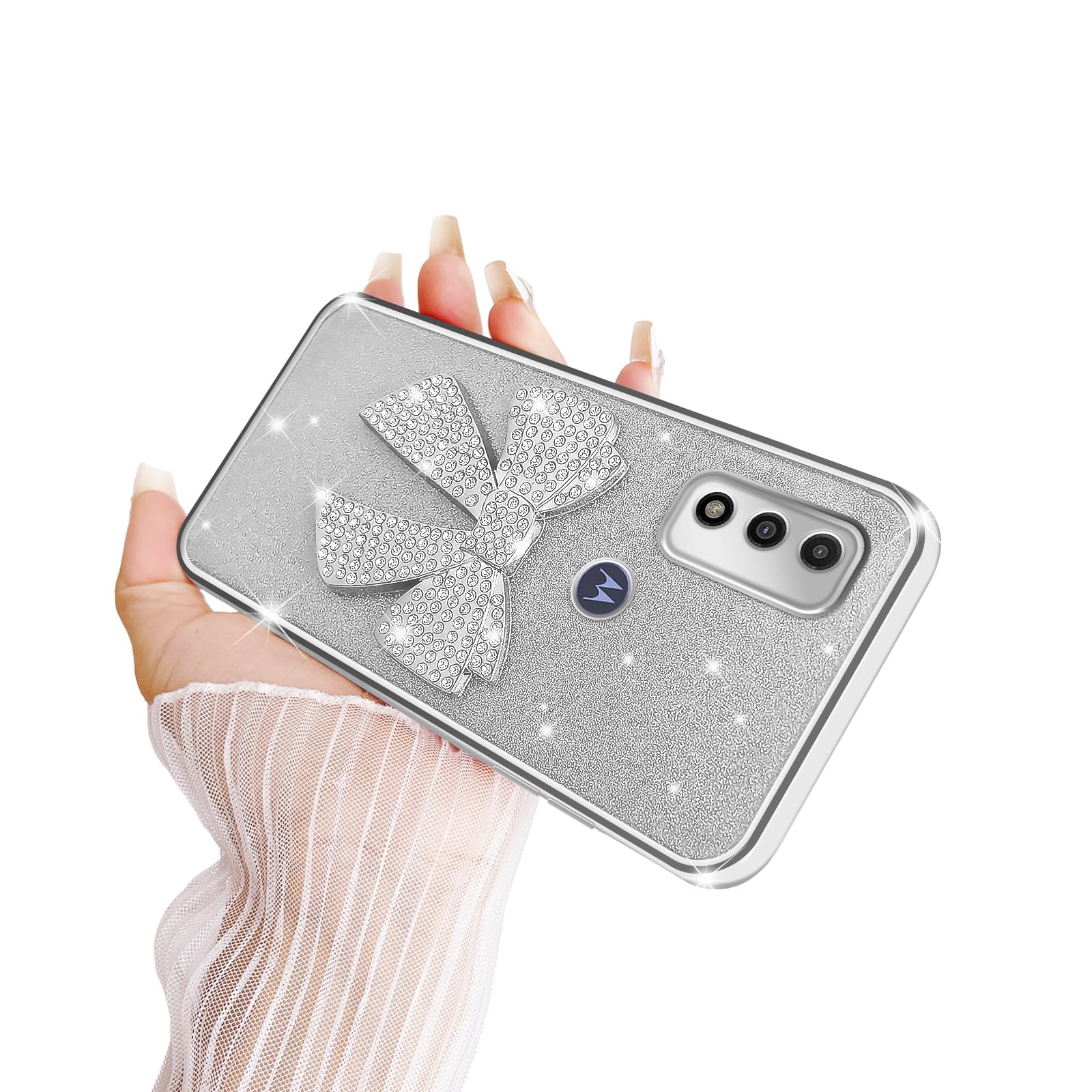 for Moto g Pure Phone Case, Moto g Power 2022 Case Moto G Play 2023 Case for Women Glitter Stylish Clear TPU 3D Bowknot Crystal Sparkly Shiny