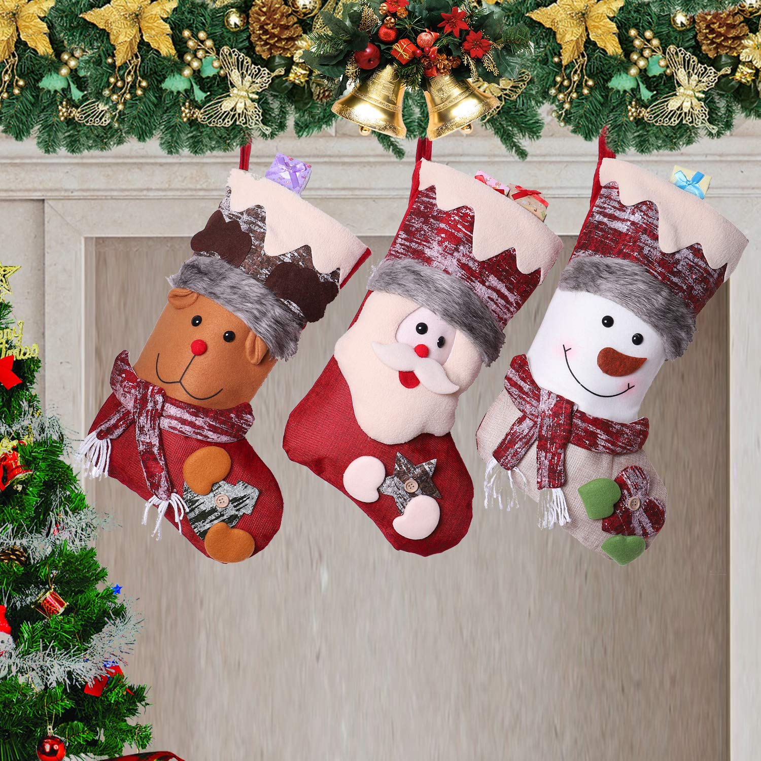 Lingsun3 Pcs Set - Classic Big Size Christmas Stockings 18" with Space Pattern 3D (Assorted) (G)