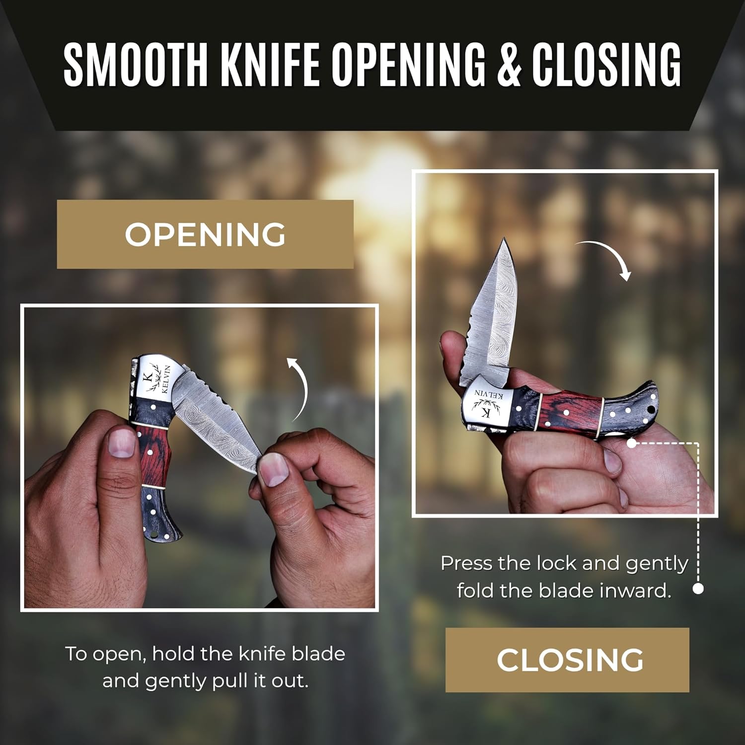 Custom Pocket Knife gifts for Men, Personalized Damascus Folding Knife, Engraved Gifts for Him, Dad, Boyfriend, Husband, Anniversary, Groomsmen Gifts. Custom Knife for Camping Hunting Everyday Carry (Black Red)