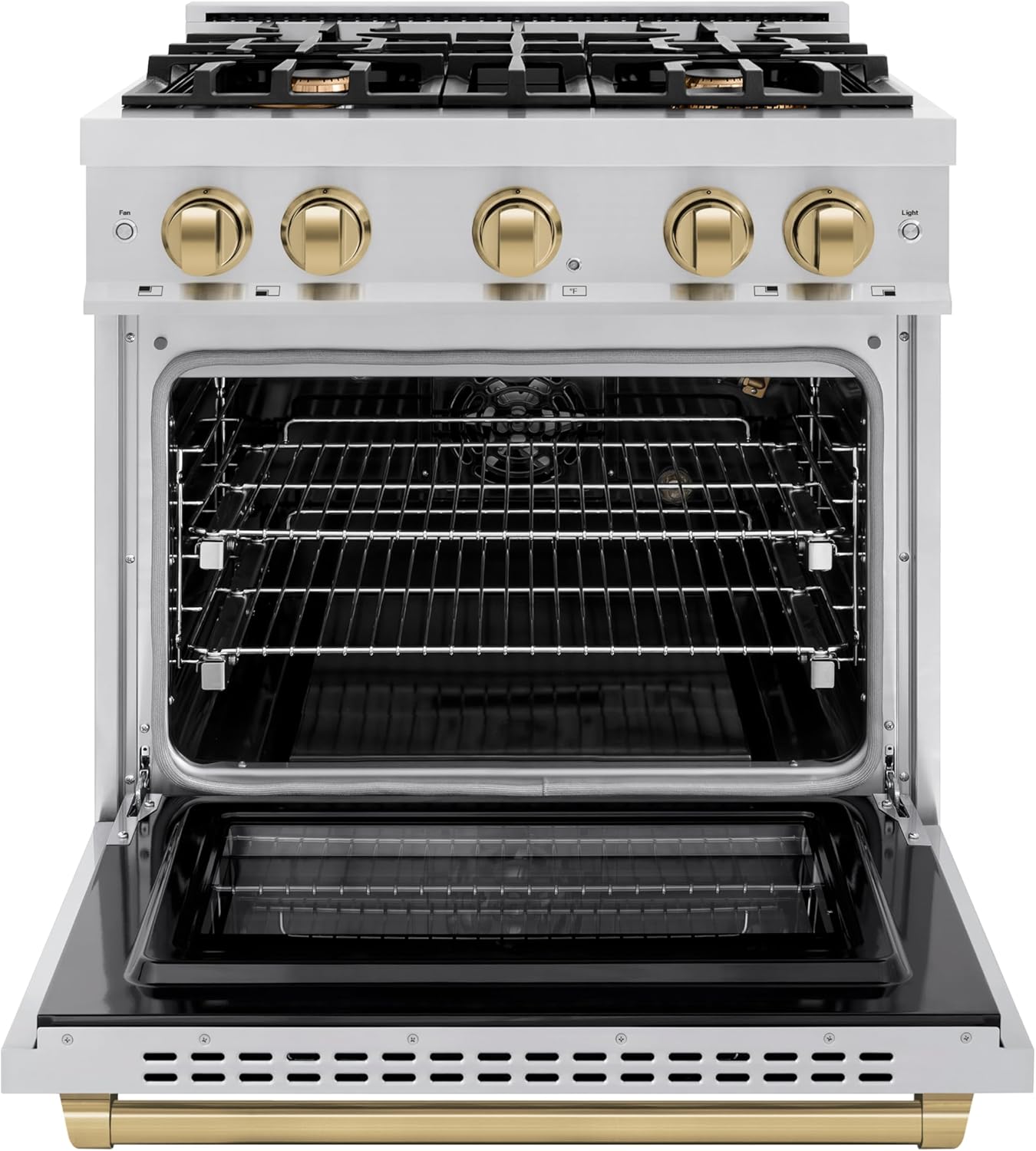 ZLINE Autograph Edition 30 in. 4.2 cu. ft. Select Gas Range with 4 Burner Cooktop and Convection Gas Oven in Stainless Steel and Champagne Bronze Accents (HGRZ-30-CB)