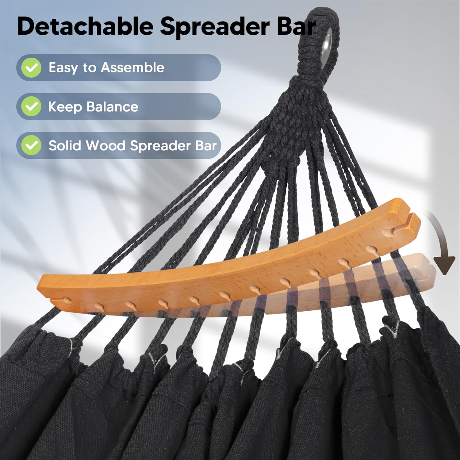 SUNCREAT Hammocks Portable Tree Hammock Swing with Spreader Bar, Tassel, 2 Person Hammock Without Stand, Dark Gray