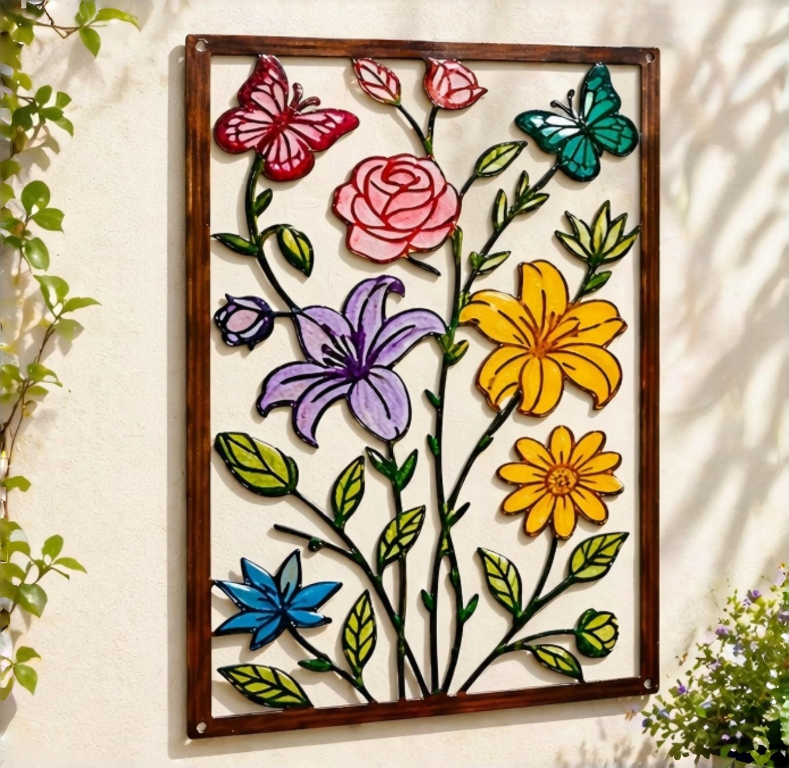BGJJGT Metal Wall Art Floral Butterfly Modern Hollow Out Sculpture Decor