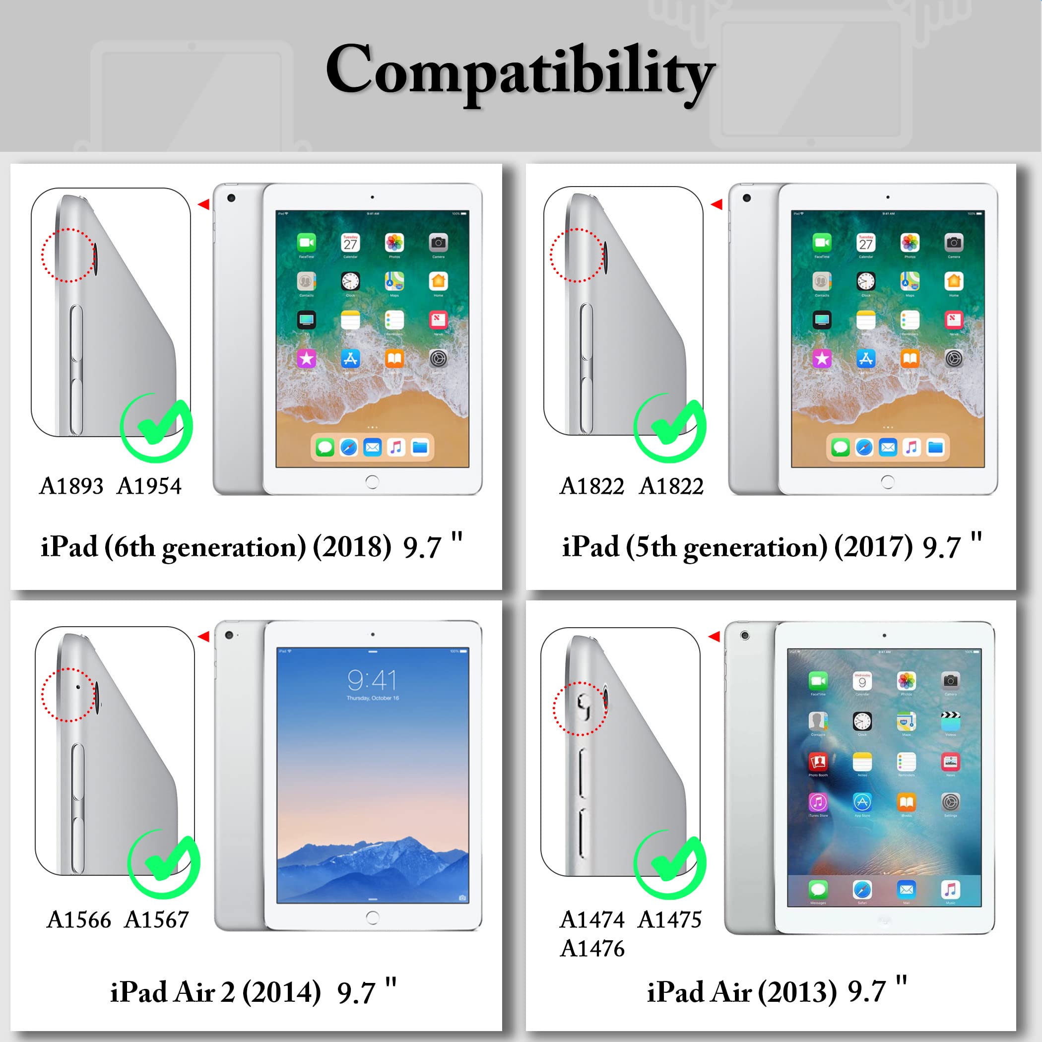 EasyAcc Cover Custodia Compatibile con iPad 9.7 2018 iPad 6 Gen /2017 iPad 5 Gen, iPad Air 1/2, Custodia Protettiva Tripla Ultra Sottile Leggera con Retro Smart Cover per iPad 9.7, nero